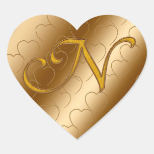 Pegatina En Forma De Corazón Monograma de oro de lujo N