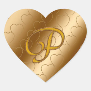 Pegatina En Forma De Corazón Monograma de oro de lujo P