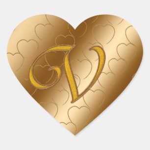 Pegatina En Forma De Corazón Monograma de oro de lujo V