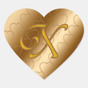 Pegatina En Forma De Corazón Monograma de oro de lujo X