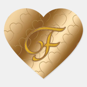 Pegatina En Forma De Corazón Monograma F de oro de lujo