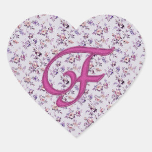 Pegatina En Forma De Corazón Monograma Floral Vintage F