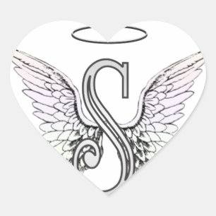 Pegatina En Forma De Corazón Monograma inicial de la letra S con las alas y