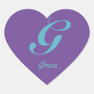 Pegatina En Forma De Corazón Monograma Letra cursiva G Blue Purple caligrafía
