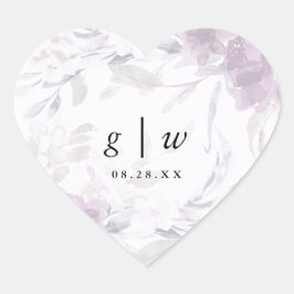 Pegatina En Forma De Corazón Monograma oral suave botánico y Boda de fecha