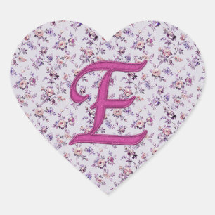 Pegatina En Forma De Corazón Monograma Vintage Floral E