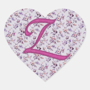 Pegatina En Forma De Corazón Monograma Vintage floral Z