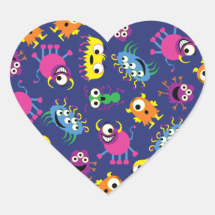 Pegatina En Forma De Corazón Monster Cute Funny Tema Fiesta del primer cumpleañ