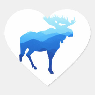 Pegatina En Forma De Corazón Montañas Azules Moose Silhouette