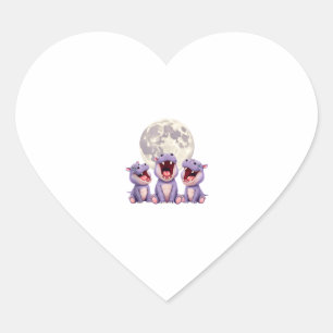 Pegatina En Forma De Corazón Moo deng con la luna Moo Deng Funny Moo-Deng Mem
