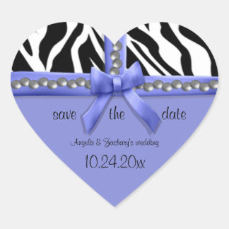 Pegatina En Forma De Corazón Morado Y Zebra Blanca Estripas Con Perlas
