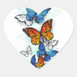 Pegatina En Forma De Corazón Morfo y monarca de las mariposas voladoras