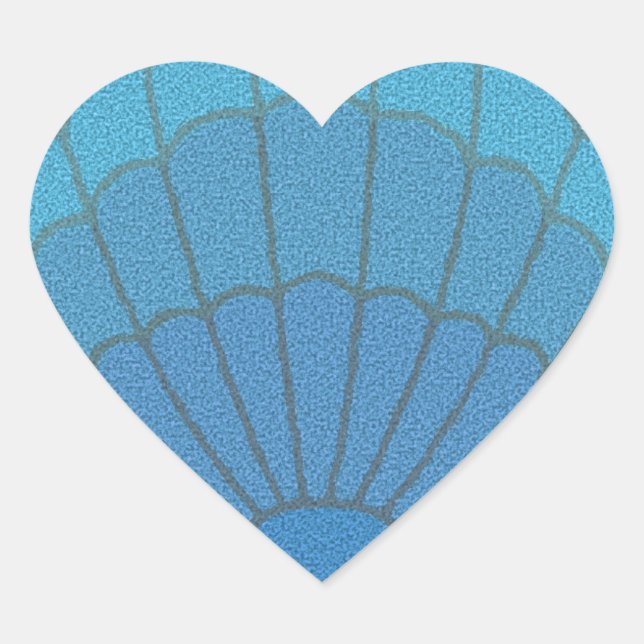 Pegatina En Forma De Corazón Mosaico azul de conchas marinas (Anverso)