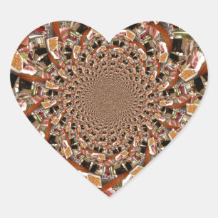 Pegatina En Forma De Corazón Mosaico Hipnótico de Colores Marrones de Sushi