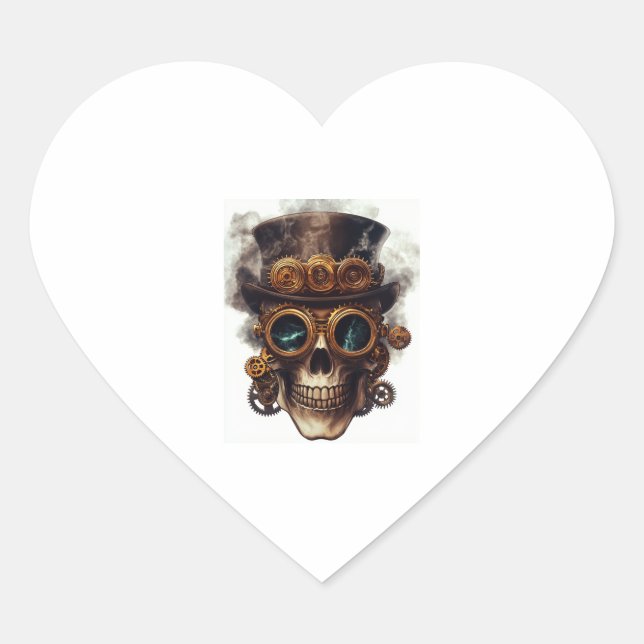 Pegatina En Forma De Corazón Motor de cráneo Steampunk (Anverso)
