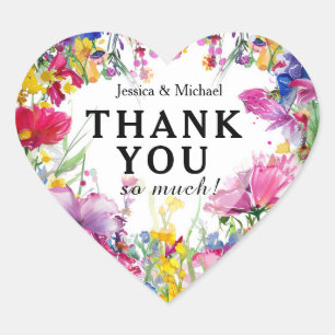 Pegatina En Forma De Corazón ¡Muchas gracias! Meadow Blooms Bliss