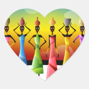 Pegatina En Forma De Corazón Mujeres africanas con alfarería en la cabeza