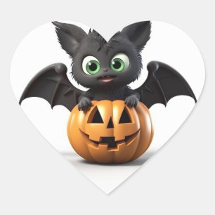 Pegatina En Forma De Corazón Murciélago de halloween con calabaza