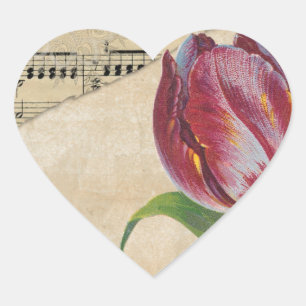 Pegatina En Forma De Corazón Música victoriana vintage Romance Tulips