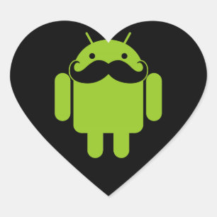 Pegatina En Forma De Corazón Mustache del icono del robot android en negro