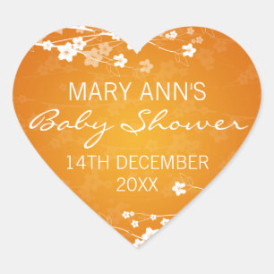 Pegatina En Forma De Corazón Naranja Baby Shower Date Cherry Blossom