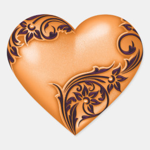 Pegatina En Forma De Corazón Naranja de Desplazamiento del Corazón con Negro