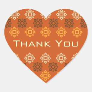 Pegatina En Forma De Corazón Naranja de diseño de Retro Square Gracias Pegatina