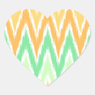 Pegatina En Forma De Corazón Naranja Green Ikat Chevron Zig Zag Stripes Patrón