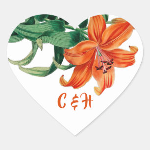 Pegatina En Forma De Corazón Naranja Lily Floral Elegant Wedding