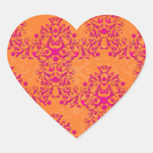 Pegatina En Forma De Corazón Naranja Mandarina Flamenca Tango y Rosa Damasco