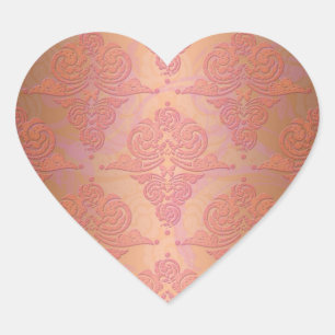 Pegatina En Forma De Corazón Naranja melocotón y damasco victoriano rosa
