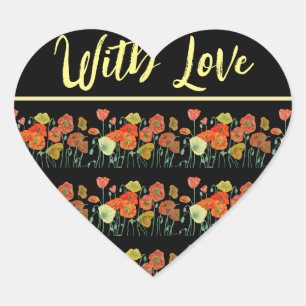 Pegatina En Forma De Corazón Naranja Rojo Amarillo Poppy Poppies Arte Con Amor