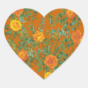 Pegatina En Forma De Corazón Naranja y Boda floral Rosa Peony & Rust Fall