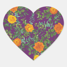 Pegatina En Forma De Corazón Naranja y ciruela púrpura Peony y Rosa Boda floral