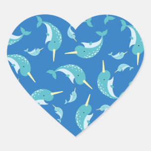 Pegatina En Forma De Corazón Narwhal Baby Shower Blue Boy