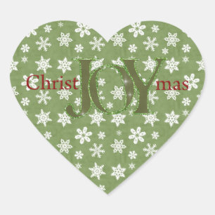 Pegatina En Forma De Corazón Navidad de la alegría verde y copos de nieve
