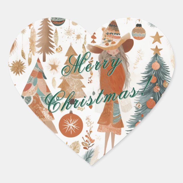 Pegatina En Forma De Corazón Navidad Festiva Bohemio (Anverso)
