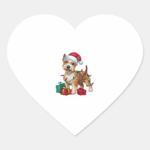 Pegatina En Forma De Corazón Navidad Iluminando a Santa Hat Lakeland Terrier Do