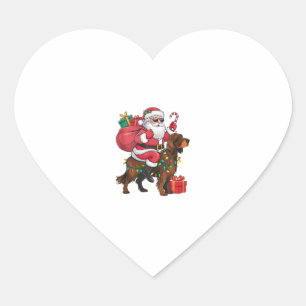 Pegatina En Forma De Corazón Navidad iluminando a Santa Riding Irlanda Setter D