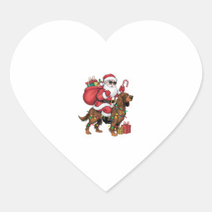 Pegatina En Forma De Corazón Navidad iluminando a Santa Riding Irlanda Setter D