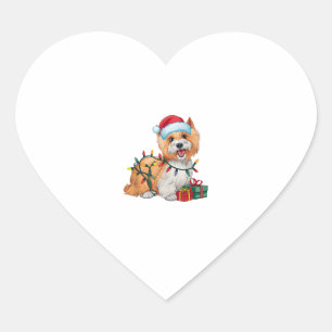 Pegatina En Forma De Corazón Navidad iluminando Santa Hat Cristo de perro del t