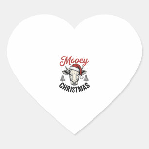 Pegatina En Forma De Corazón Navidad Mooey Vaca Sombrero de Santa Grabado Antig