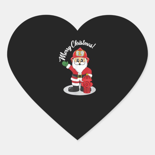 Pegatina En Forma De Corazón Navidades Bombero Santa Winter (Anverso)