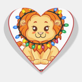 Pegatina En Forma De Corazón Navidades cachorro de león envuelto en luces de na