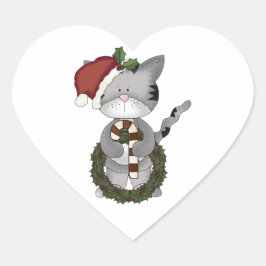 Pegatina En Forma De Corazón Navidades Cat Santa Claus