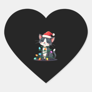 Pegatina En Forma De Corazón Navidades Cat Tuxedo gato negro gatito luces gatit