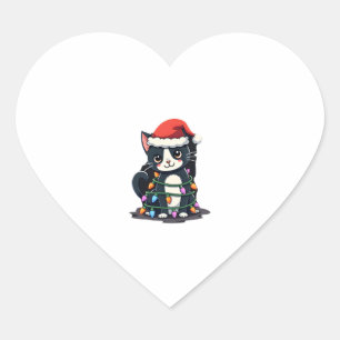 Pegatina En Forma De Corazón Navidades Cat Tuxedo gato negro gatito luces gatit
