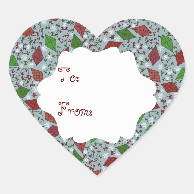 Pegatina En Forma De Corazón Navidades Cometas, pegatina de regalo (Anverso)