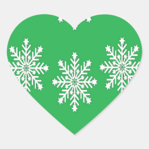 Pegatina En Forma De Corazón Navidades con copos de nieve en verde