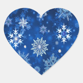 Pegatina En Forma De Corazón Navidades Copos de nieve azules y plateados